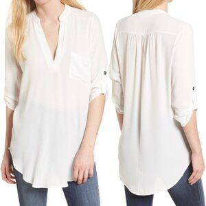 Lush Ivory Blouse with Buttoned Sleeves
